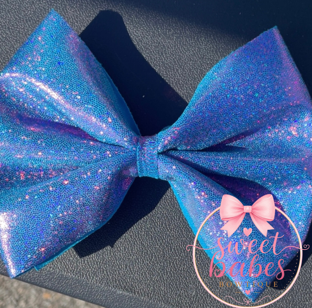 Holographic blue glitter bows